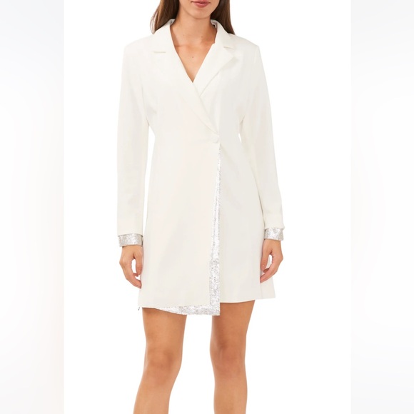 Halogen Dresses & Skirts - Halogen Rhinestone Trim Long Sleeve Blazer Dress